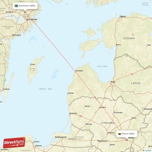 Stockholm - Vilnius direct flight map