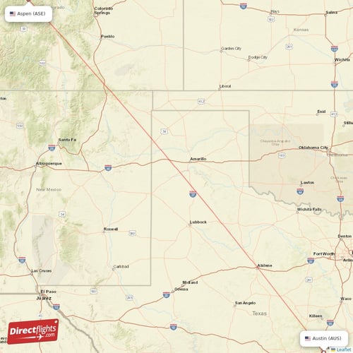 Aspen - Austin direct flight map