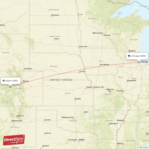 Aspen - Chicago direct flight map