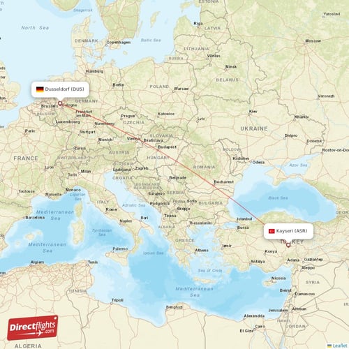 Kayseri - Dusseldorf direct flight map