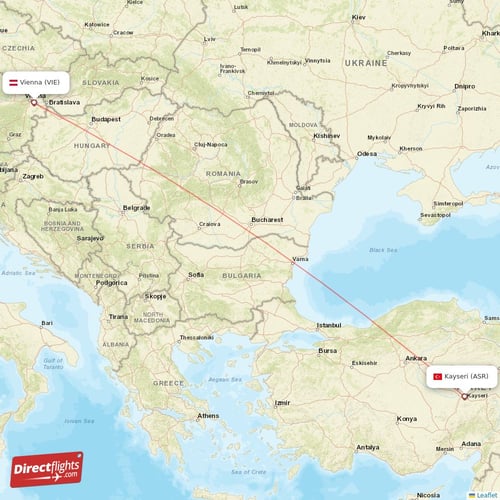 Kayseri - Vienna direct flight map