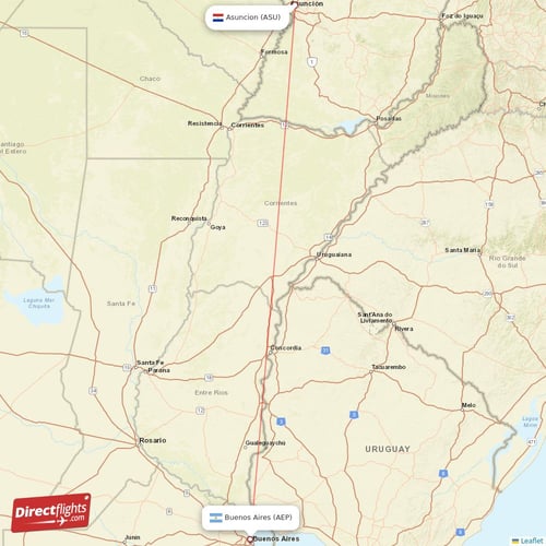 Asuncion - Buenos Aires direct flight map