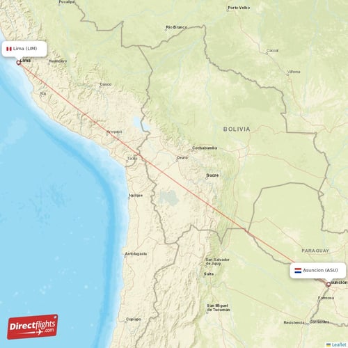 Asuncion - Lima direct flight map