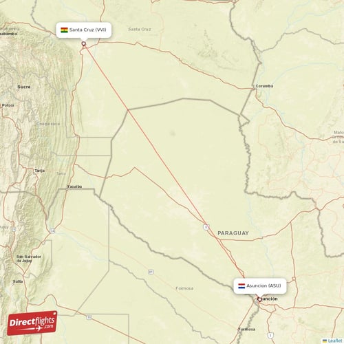 Asuncion - Santa Cruz direct flight map