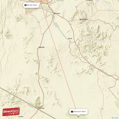 Amboseli - Nairobi direct flight map