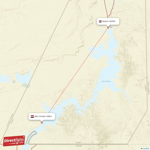 Aswan - Abu Simbel direct flight map