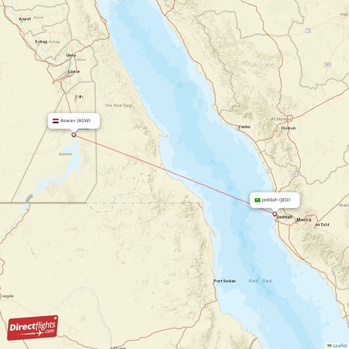 Aswan - Jeddah direct flight map