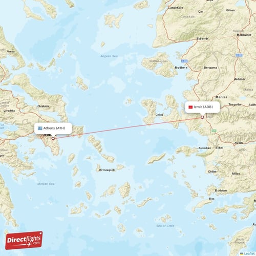 Athens - Izmir direct flight map