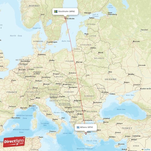 Athens - Stockholm direct flight map