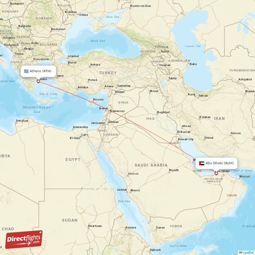 Athens - Abu Dhabi direct flight map