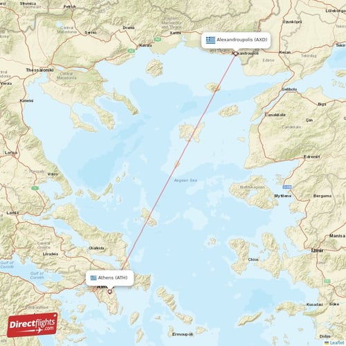 Athens - Alexandroupolis direct flight map