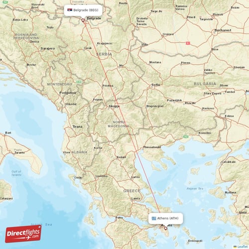 Athens - Belgrade direct flight map