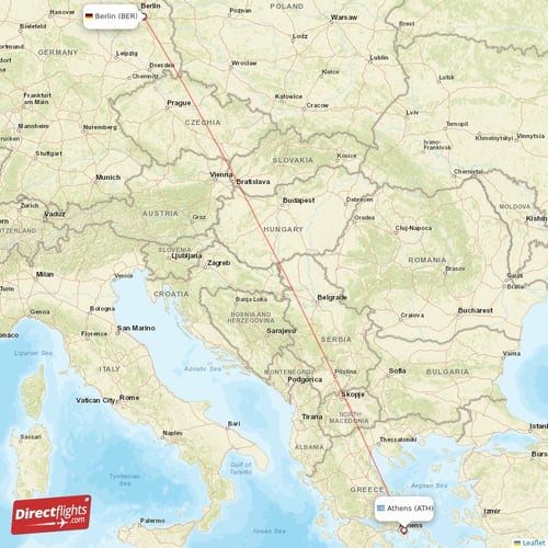Athens - Berlin direct flight map