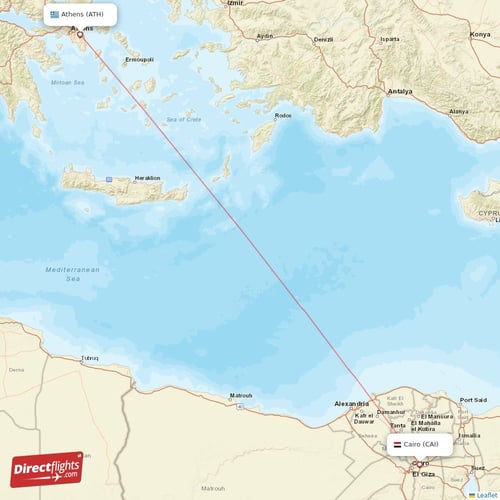 Athens - Cairo direct flight map