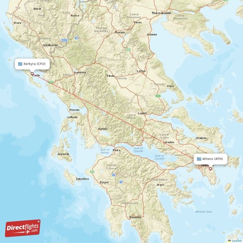 Athens - Kerkyra direct flight map