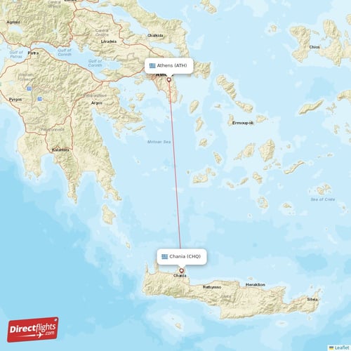 Athens - Chania direct flight map