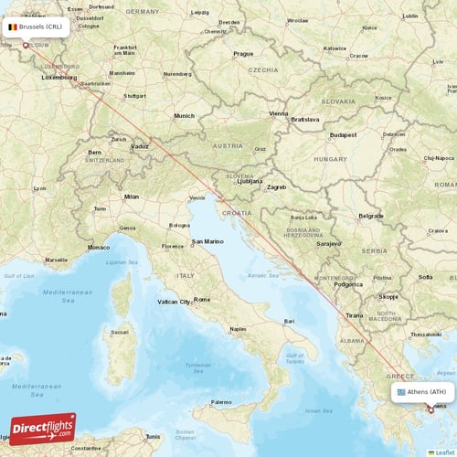 Athens - Brussels direct flight map