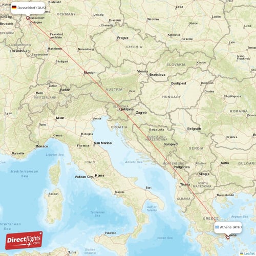 Athens - Dusseldorf direct flight map