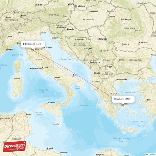 Athens - Florence direct flight map