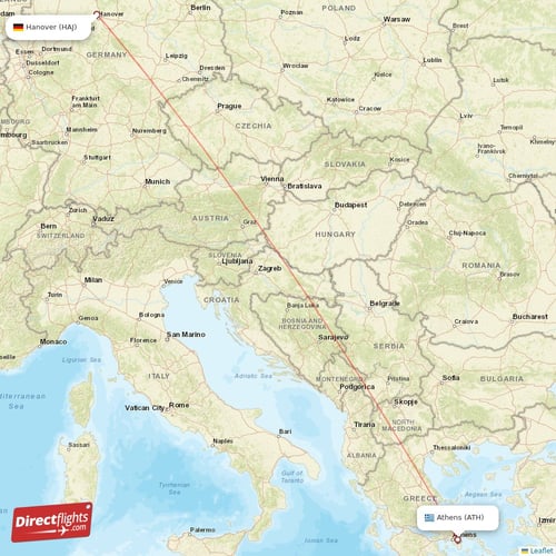 Athens - Hanover direct flight map