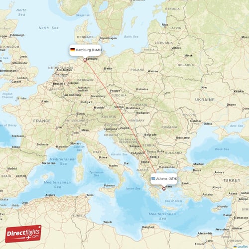Athens - Hamburg direct flight map
