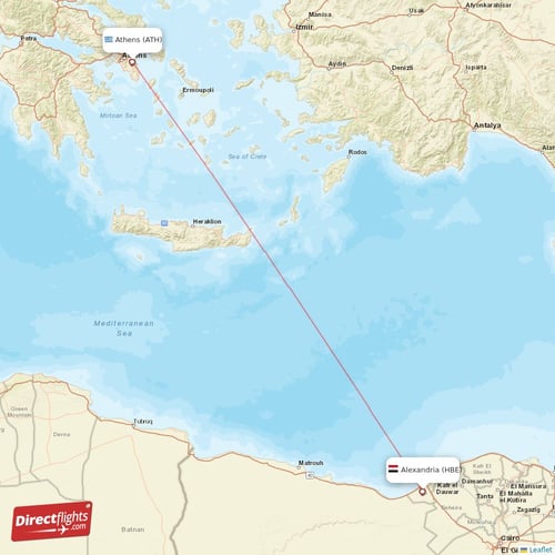 Athens - Alexandria direct flight map