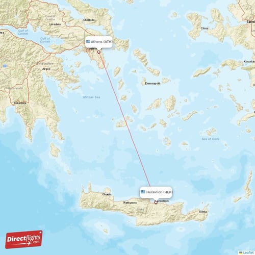 Athens - Heraklion direct flight map