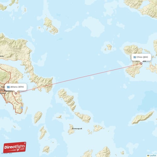 Athens - Chios direct flight map