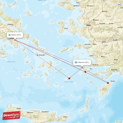 Athens - Kalymnos direct flight map