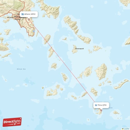 Athens - Thira direct flight map