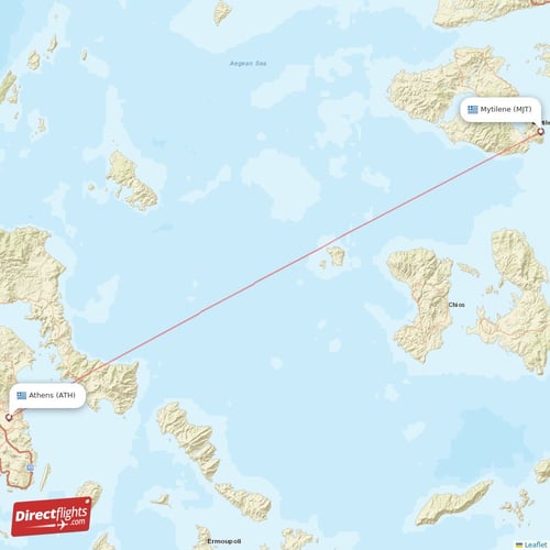 Athens - Mytilene direct flight map