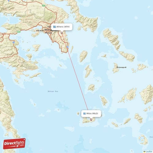 Athens - Milos direct flight map
