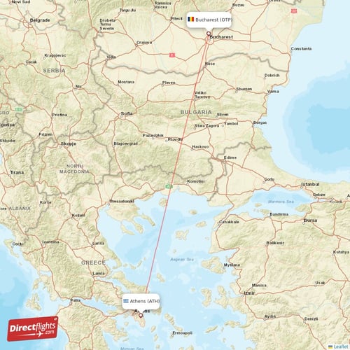 Athens - Bucharest direct flight map