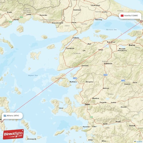 Athens - Istanbul direct flight map