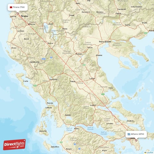 Athens - Tirana direct flight map