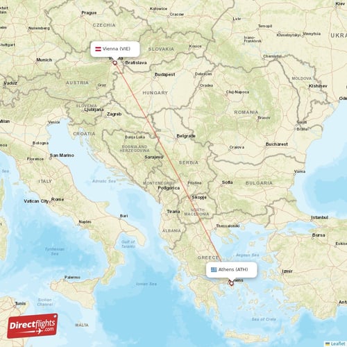 Athens - Vienna direct flight map