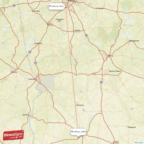 Atlanta - Albany direct flight map