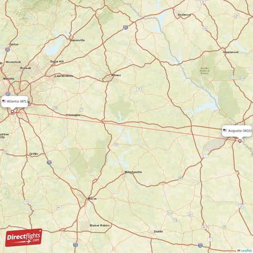 Atlanta - Augusta direct flight map