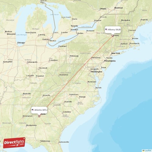 Atlanta - Albany direct flight map