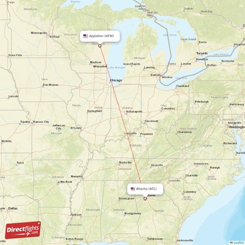 Atlanta - Appleton direct flight map