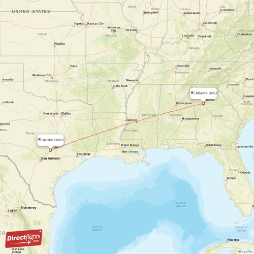 Atlanta - Austin direct flight map