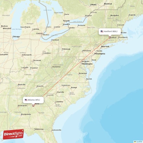 Atlanta - Hartford direct flight map