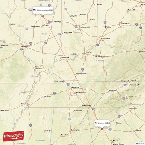 Atlanta - Bloomington direct flight map