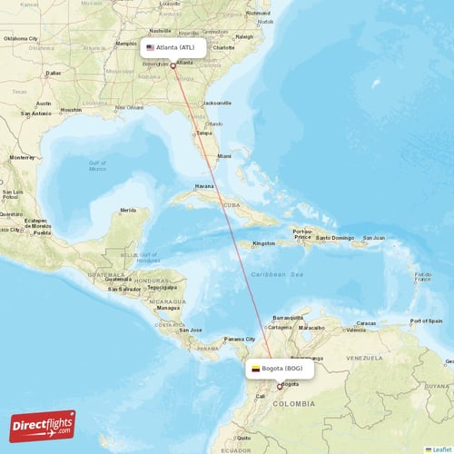 Atlanta - Bogota direct flight map