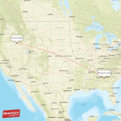 Atlanta - Boise direct flight map
