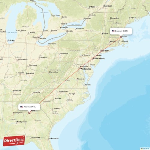 Atlanta - Boston direct flight map