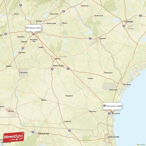 Atlanta - Brunswick direct flight map