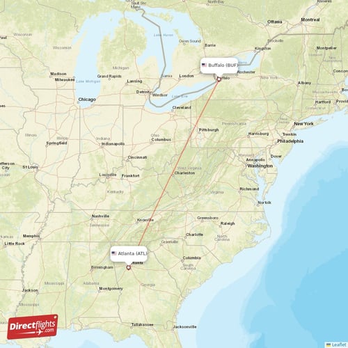 Atlanta - Buffalo direct flight map