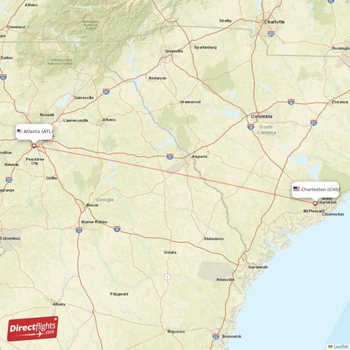 Atlanta - Charleston direct flight map