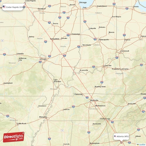 Atlanta - Cedar Rapids direct flight map